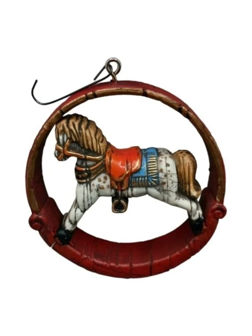 Hallmark Vtg Lithograph Rocking Horse Hoop Christmas Retro Ornament